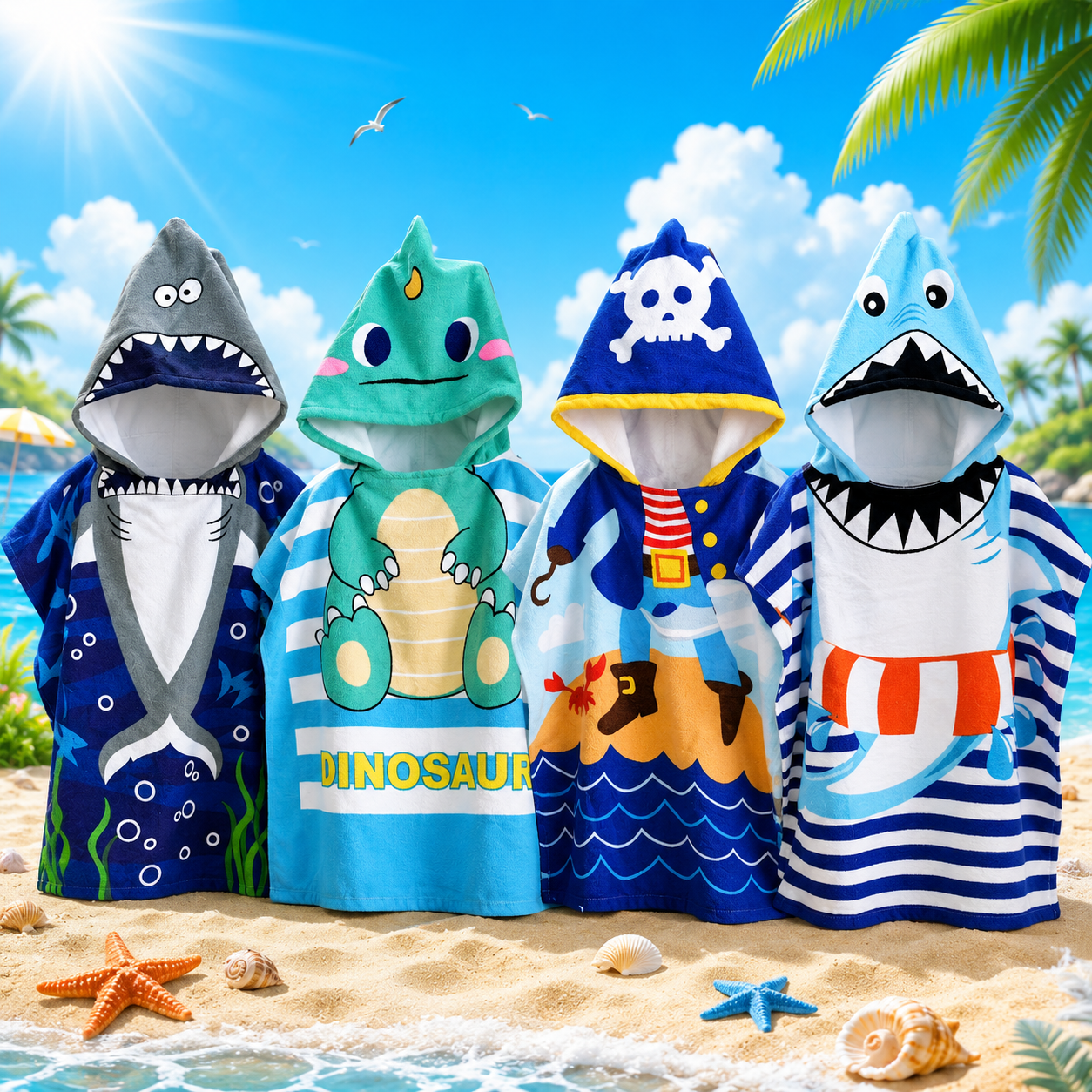 hooded beach towel, kids swim poncho, wearable towel, beach cover-up, pool towel, bath poncho, cartoon beach towel, machine washable towel, quick-drying cover-up, soft hooded towel
